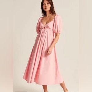 Abercrombie & Fitch Puff Sleeve Poplin O-ring Dress Pink